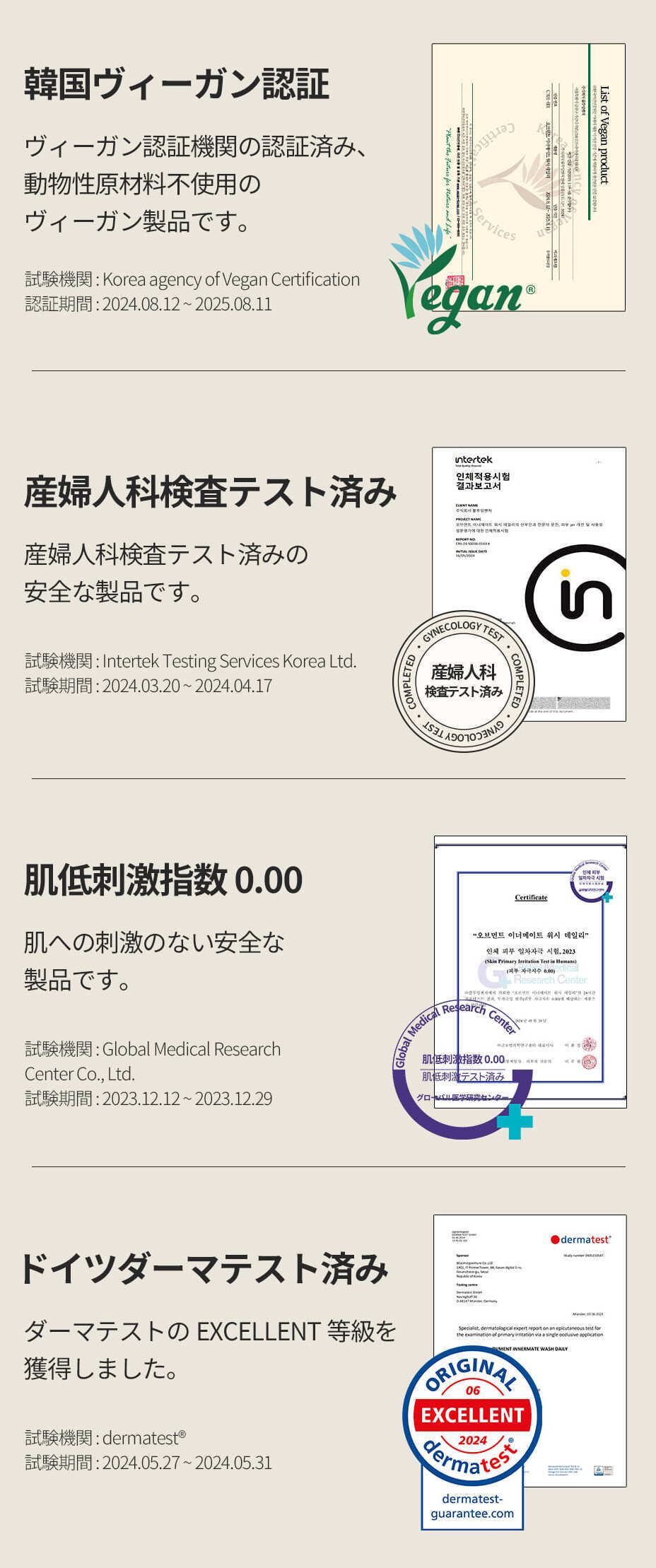 認証およびテスト完了証明書