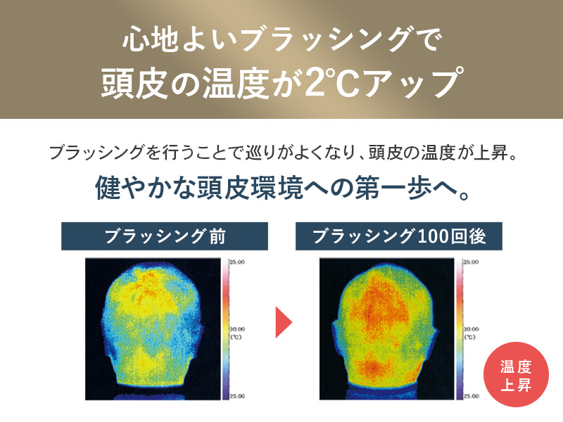 頭皮温度を2℃上げて血行促進、巡りの良い頭皮へ導くシャンプーブラシ