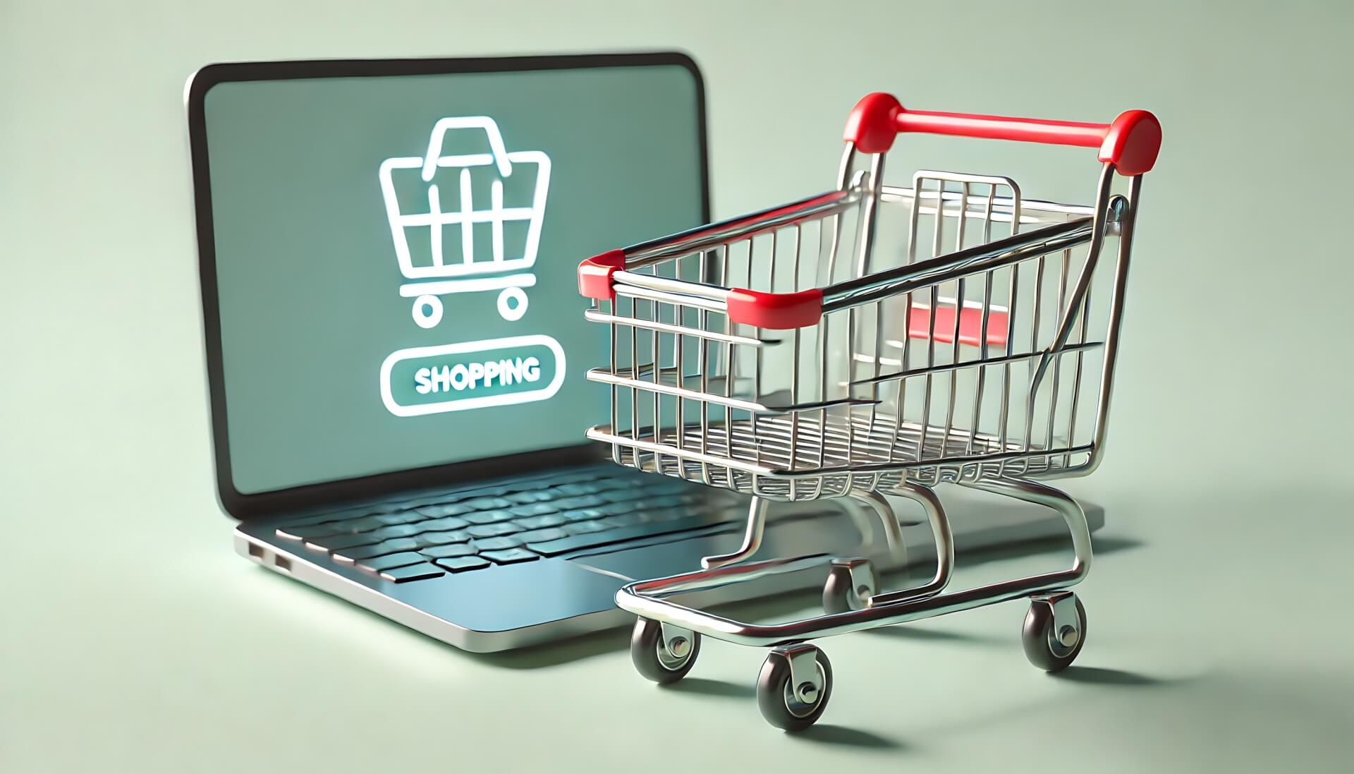 オンラインショッピングカートとノートパソコン